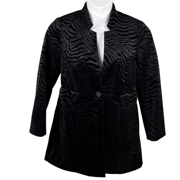 Chicos Women 4/6 Black Velvet Animal Burnout Blazer Long Jacket Witchy Fairygoth - Picture 1 of 16